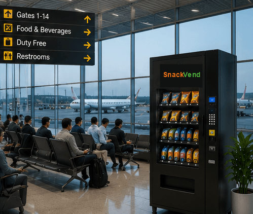 Airport lounge with a vending machine